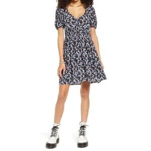 BP. Nordstrom NWT Adora Floral A Line Dress Black Purple Sz S V Neck Short Slv